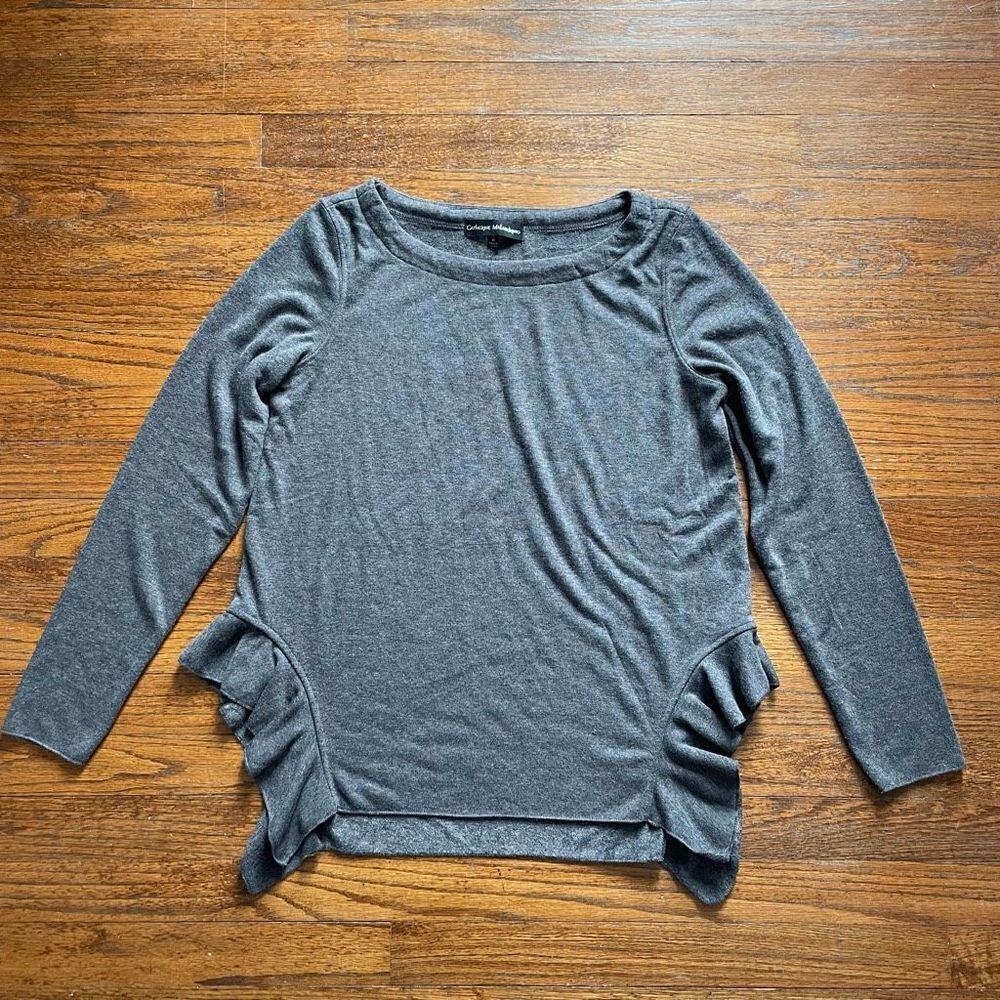 Catherine Malandrino Gray Ruffle Pullover